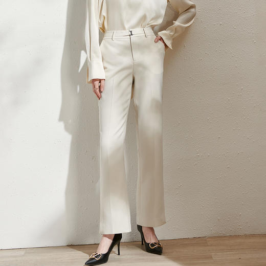 芳外春季新款百搭通勤微喇休闲裤显瘦米白色垂感西装裤女0081 商品图1