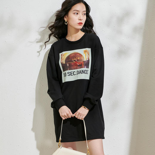 剩S/XL 芳外春季新款潮流印花套头卫衣裙时尚宽松休闲长袖连衣裙2055 商品图3