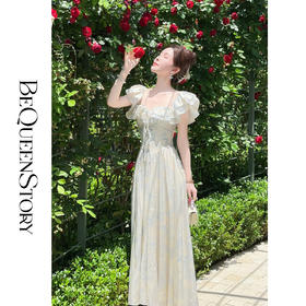 【孤品样衣，不退不换】【倾城之爱】轻盈透气莱赛尔精致烫钻大方领收腰连衣裙成人