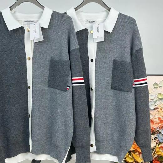 F031455四杠拼色舒适亲肤立挺有型情侣针织开衫外套 商品图1