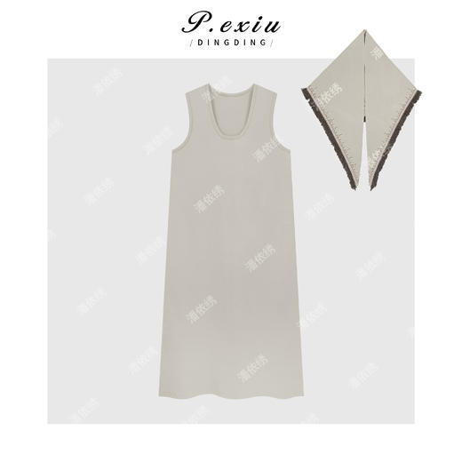 100%棉气质松弛垂坠感流苏围领U领无袖连衣裙 W-63257 商品图1