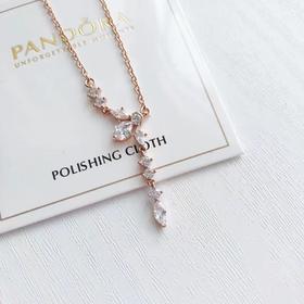 F031420优雅时尚玫瑰金结合水晶925银流苏花朵项链