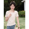 鹿向南「仙境之森」法式燕麦色一字肩短袖T恤女夏设计感显瘦上衣 商品缩略图1