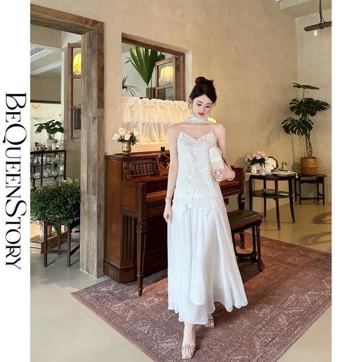 【大货捡漏，不退不换】  【月光女神】时尚优雅手工钉珠镂空花朵大摆欧若风吊带连衣裙 商品图2