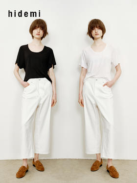 hidemi副线小h 莫代尔弹力圆领百搭短袖T恤上衣