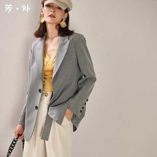 剩L 芳外春季新款通勤文艺小众设计西装外套修身薄款灰色西服0207 商品图0