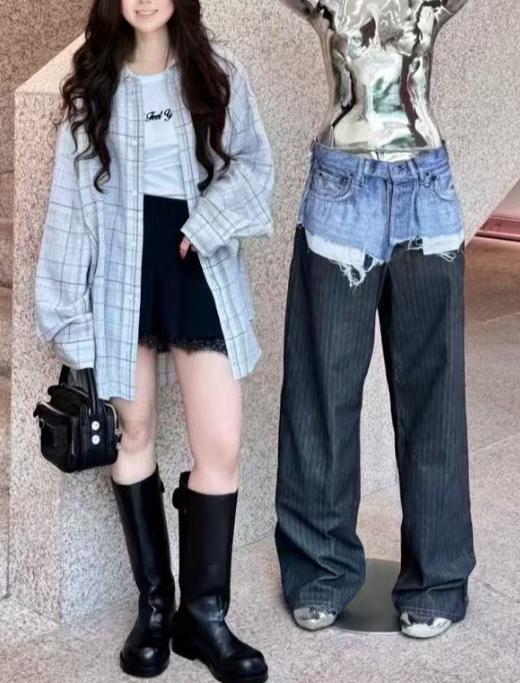 女款格纹长袖衬衫hu001 商品图3