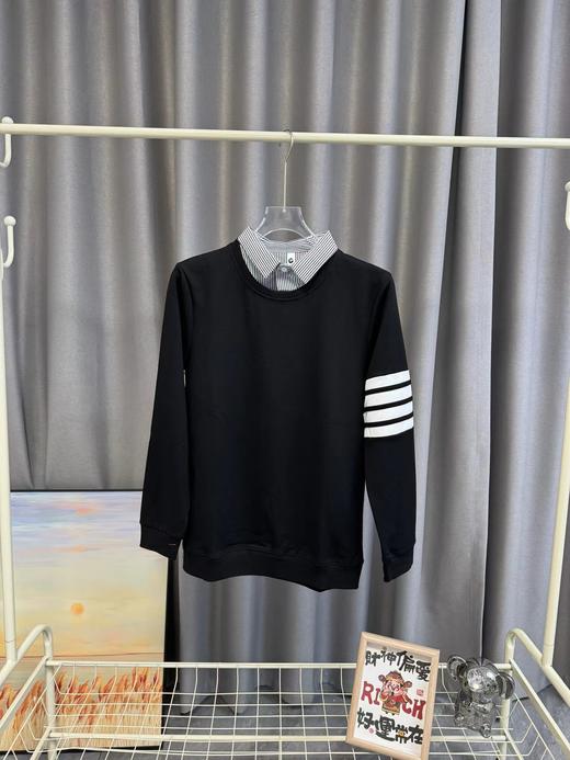 F031486春季新品纯棉假两件学院风针织四道杠情侣款卫衣 商品图4