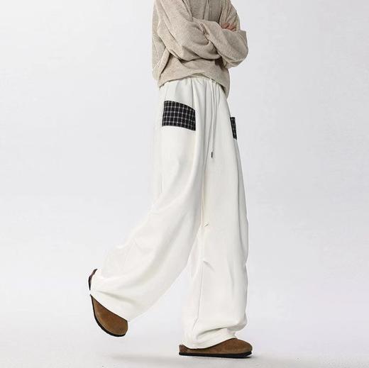 F031435情侣休闲小众拼接格子磨毛工艺直筒阔腿裤 商品图4