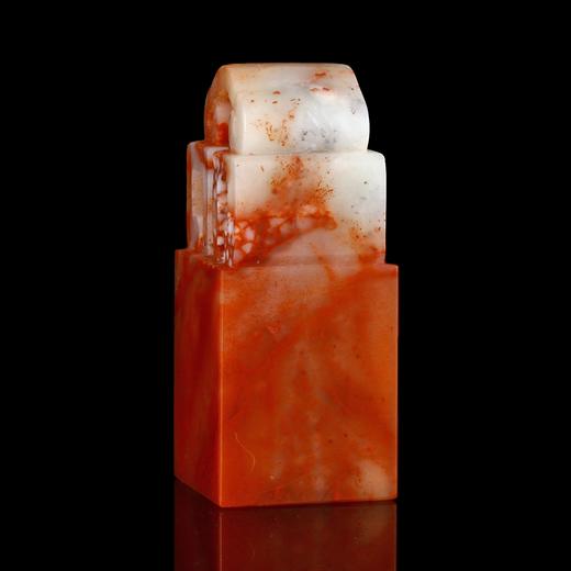 孤品17935老挝石如意博古钮朱砂冻姓名章落款章2.5*2.5*6.0cm 商品图1