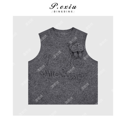03-3潘依绣丁丁宠粉韩系慵懒熊头线条字母针织马甲Q8415 商品图0