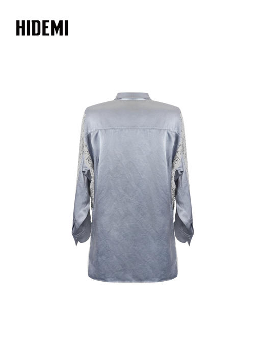 HIDEMI 设计感蕾丝镂空拼接翻领长袖衬衫 商品图8