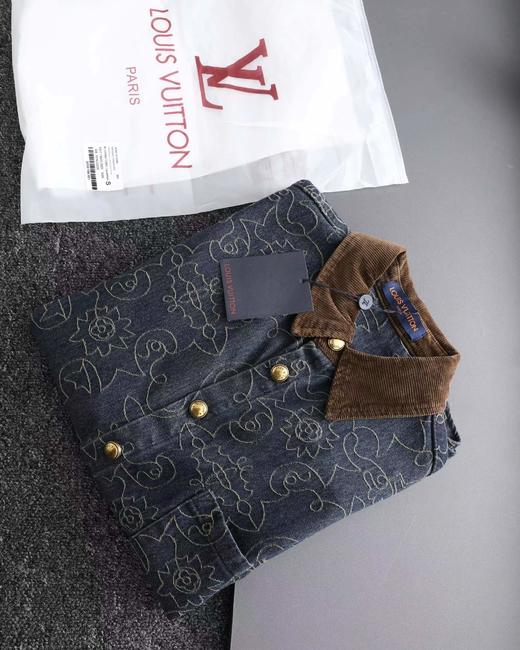 F031476金线刺绣老花字母logo牛仔翻领衬衫短袖外套 商品图4