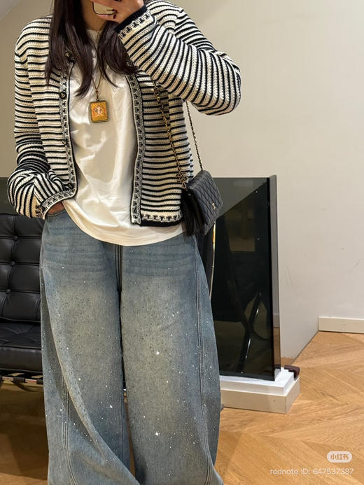 314-10 渠道圆正 雕 26ss经典海军蓝条纹开衫 商品图9