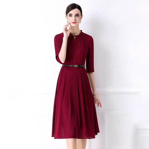 「高货deo」全新升级【铂金会员422/天猫569/差价147】(02920)洛诗琳法式轻薄雪纺连衣裙2026气质优雅修身显瘦百褶裙 商品图2