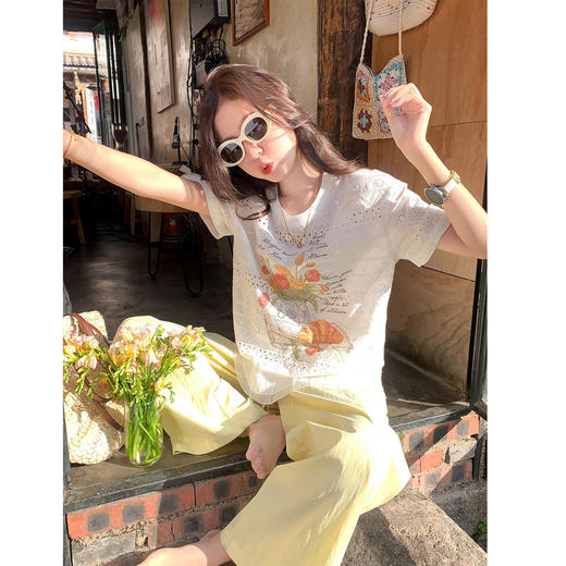 <曾小咸推荐>韩系蕾丝镂空宽松短袖t恤女 商品图3