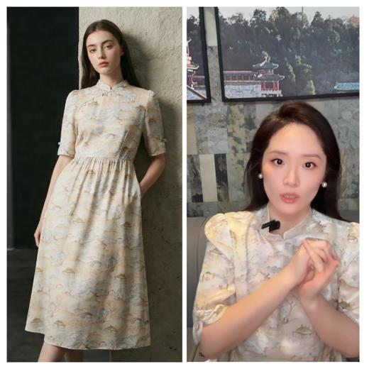 【咕咕同款】PL/PALUOPO/PL【100%桑蚕丝】立领斜襟古典印花新中式连衣裙女 ES2F0800Z帕罗 商品图0