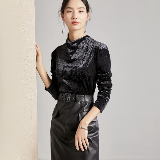 剩S/M 芳外时尚复古百搭打底衫上衣女优雅通勤长袖T恤 商品图1