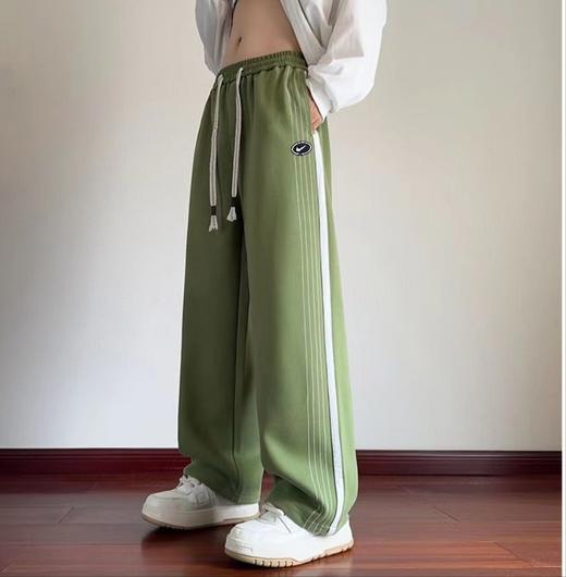 F031428时尚百搭纯色侧边拼接不对称条纹直筒学生休闲长裤 商品图3