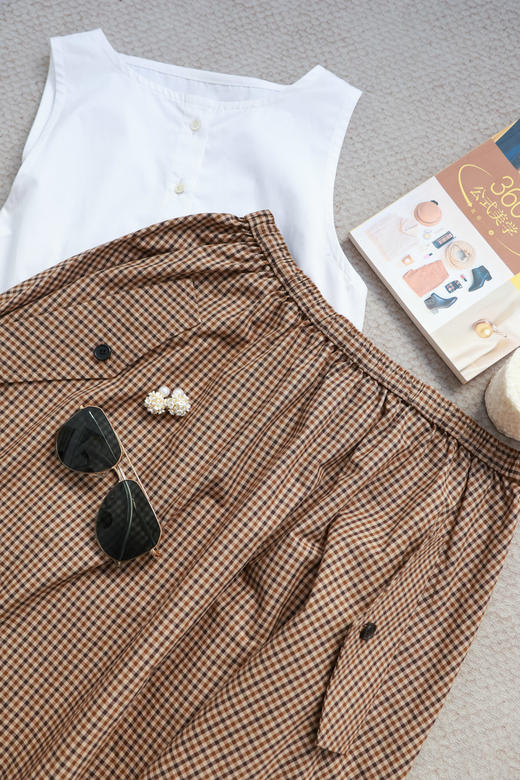 复古奇遇|文艺贴袋格子裙 商品图4