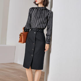 剩S 米思阳春装新款时尚套装复古印花衬衫高腰半身裙两件套女0236