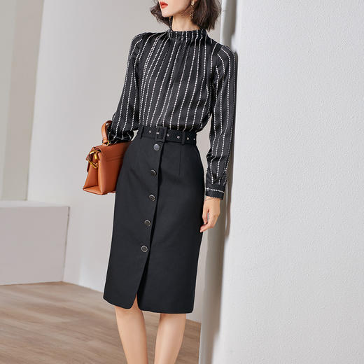 剩S 米思阳春装新款时尚套装复古印花衬衫高腰半身裙两件套女0236 商品图0