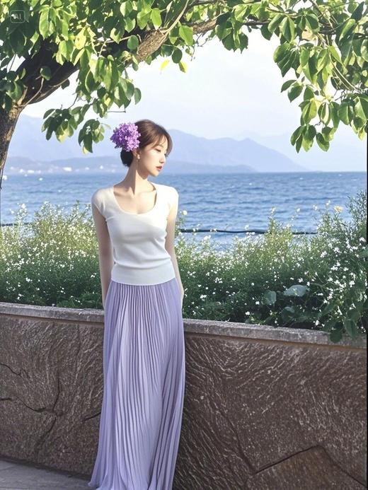 【仙仙风！温柔百褶裙】敲仙温柔风雪纺百褶半身裙 2026夏季新款高腰显瘦A字中长裙 女裙子 商品图5