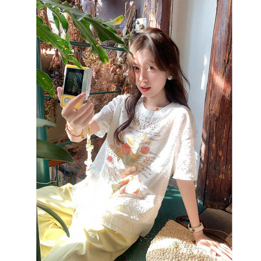<曾小咸推荐>韩系蕾丝镂空宽松短袖t恤女 商品图4
