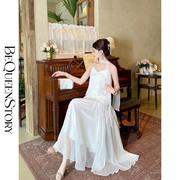 【大货捡漏，不退不换】  【月光女神】时尚优雅手工钉珠镂空花朵大摆欧若风吊带连衣裙