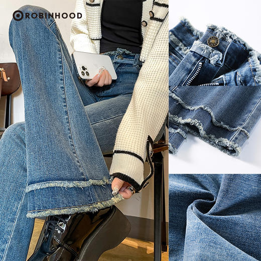 罗宾汉毛边微喇牛仔裤 商品图3