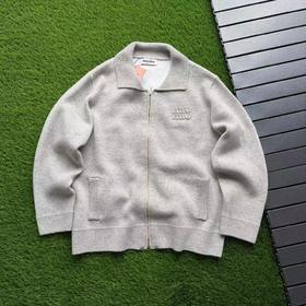 F031443暖色LOGO贴布绣羊毛翻领拉链长袖开衫外套