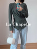 专柜实拍【高弹显瘦T恤】拉夏贝尔/La Chapelle圆领交叉下摆条纹长袖T恤不规则慵懒感百搭上衣 商品缩略图8