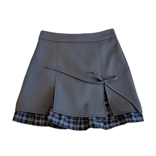 【小众设计款！高腰A字裙】春季格子拼接开叉西装半身裙 女2026新品气质灰色时尚高腰A字短裙 商品图2