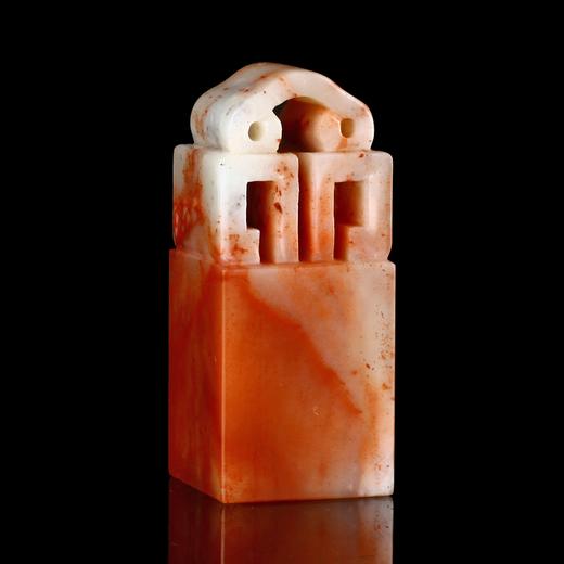 孤品17935老挝石如意博古钮朱砂冻姓名章落款章2.5*2.5*6.0cm 商品图2