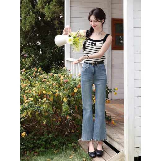 鹿向南「蓝雾松风」微喇牛仔裤女夏季新款显瘦垂感修身设计感长裤 商品图2