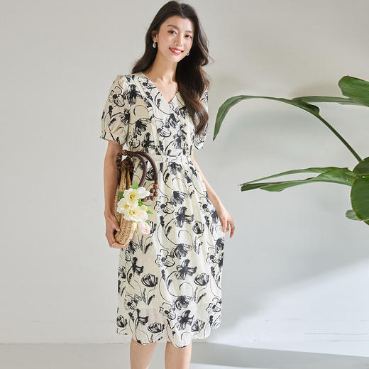 「高货wl」全新升级【铂金会员247/天猫329/差价82】(11841)洛诗琳复古国风水墨印花连衣裙2026新款气质显瘦中长裙 商品图2