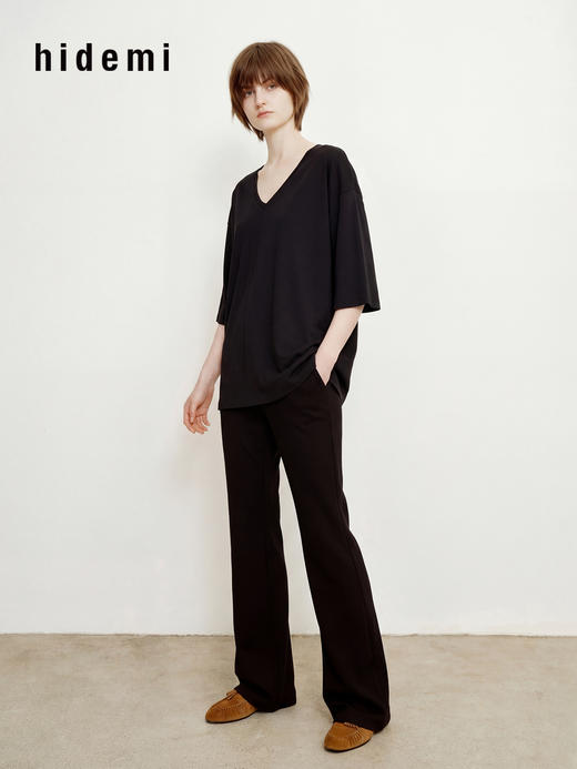 hidemi副线小h 深V领舒适简约亚麻短袖T恤 商品图4