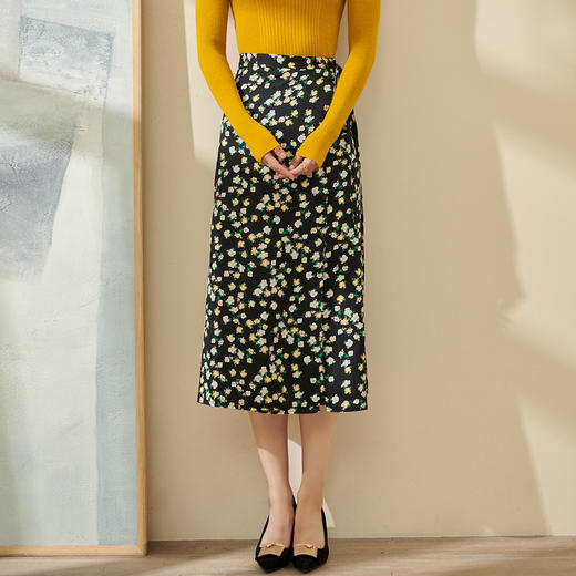 剩S/L 米思阳碎花半身裙秋季新款开叉高腰直筒裙气质复古中长裙2055 商品图2