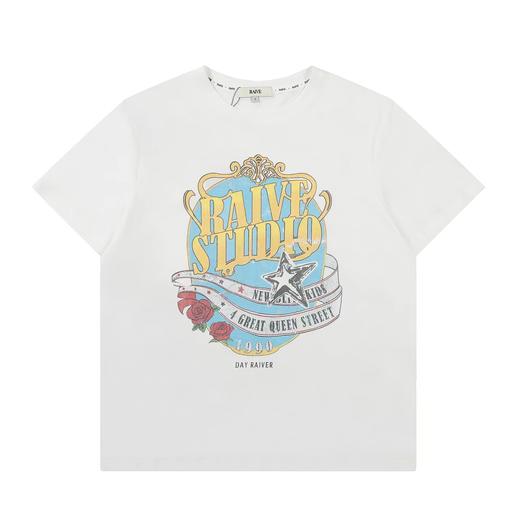 F031448美式复古做旧涂鸦音浪玫瑰印花圆领短袖t恤 商品图5