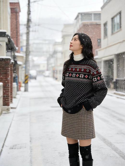 F031452限定秀款复古宽松版型男女同款羊毛拼色毛衣 商品图11