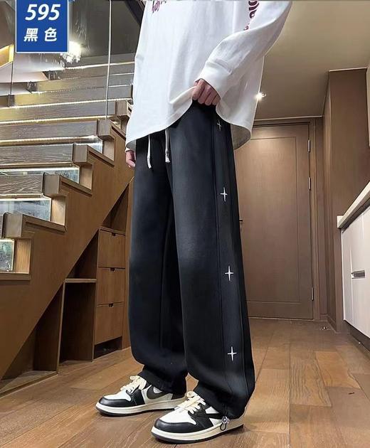 F031433春秋新款情侣侧边十字架串形水洗卫裤运动休闲运动拖地裤 商品图1