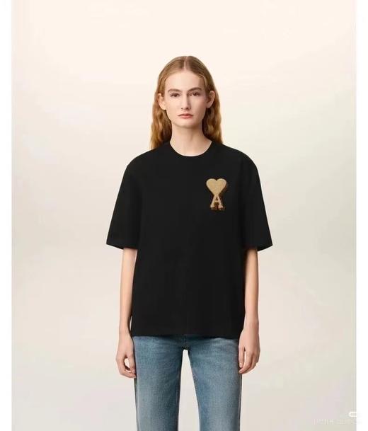 F031449黑金系列大爱心短袖情侣款男女OS毛巾绣T恤 商品图12