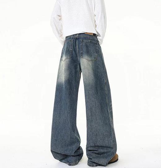 F031436新款复古两色重工立体裁剪水洗工装洗旧阔腿牛仔裤 商品图6
