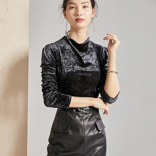 剩S/M 芳外时尚复古百搭打底衫上衣女优雅通勤长袖T恤 商品图3