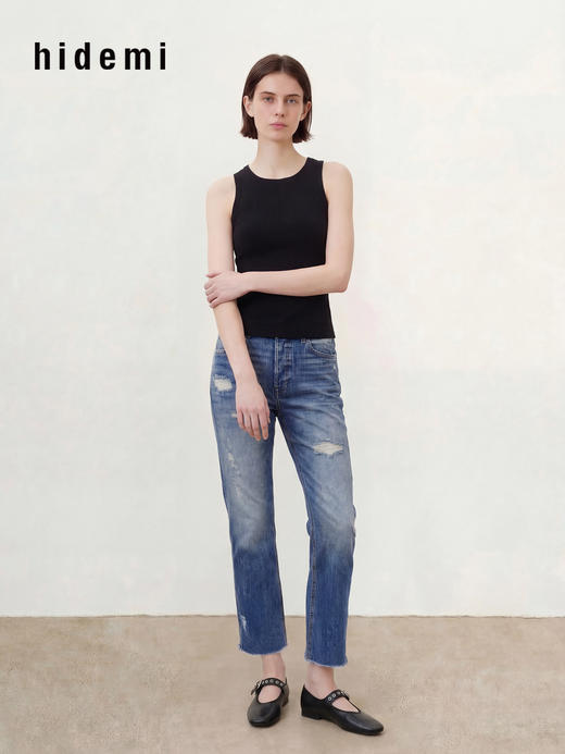 hidemi副线小h 简约百搭休闲罗纹无袖背心吊带上衣 商品图6