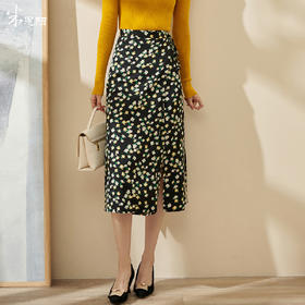 剩S/L 米思阳碎花半身裙秋季新款开叉高腰直筒裙气质复古中长裙2055
