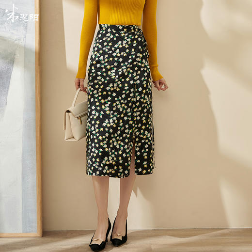 剩S/L 米思阳碎花半身裙秋季新款开叉高腰直筒裙气质复古中长裙2055 商品图0