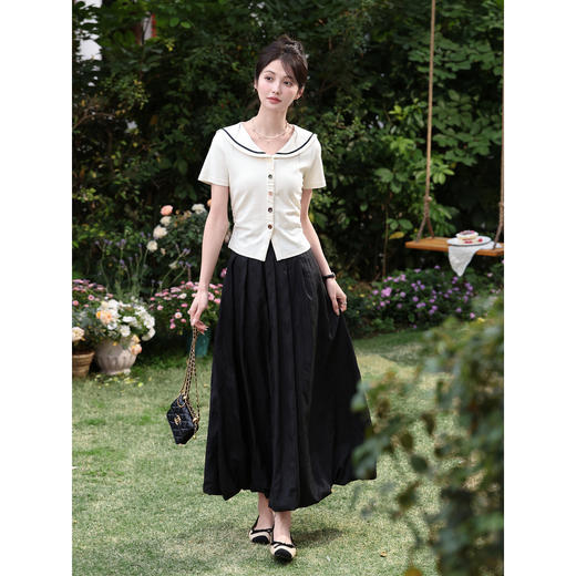 鹿向南「航海微风」杏色减龄学院风T恤女夏季新款韩系氛围感上衣 商品图2