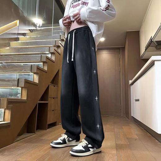 F031433春秋新款情侣侧边十字架串形水洗卫裤运动休闲运动拖地裤 商品图6