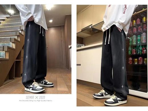 F031433春秋新款情侣侧边十字架串形水洗卫裤运动休闲运动拖地裤 商品图0